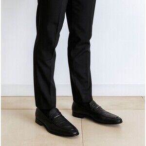 Calvin Klein Eaton Men Dress Shoes Black Slip On Size 10.5 Loafers Metal Brand L